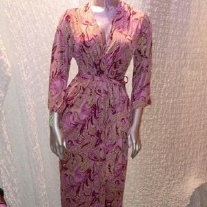 Jones New York Pink and Gold Paisley Long Sleeve Dress